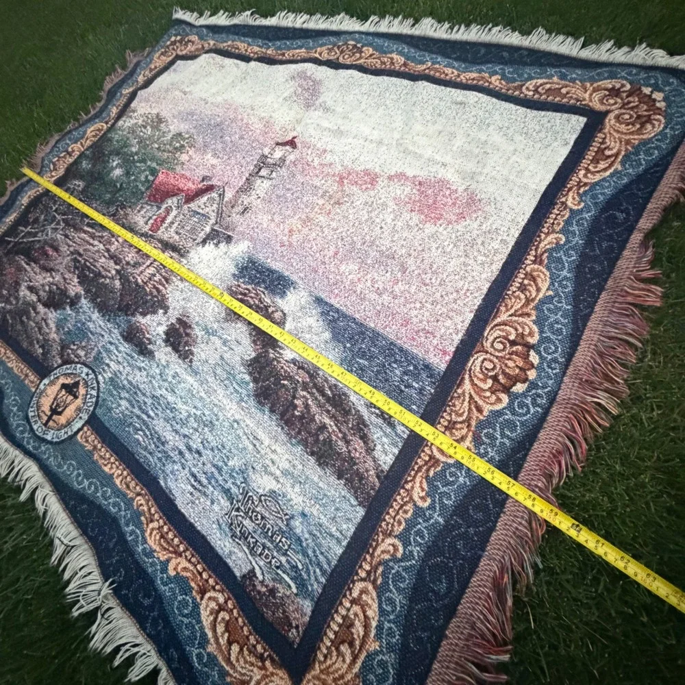 B+ Thomas Kinkade Painter of Light Lighthouse Woven Tapestry Throw Blanket 48x60